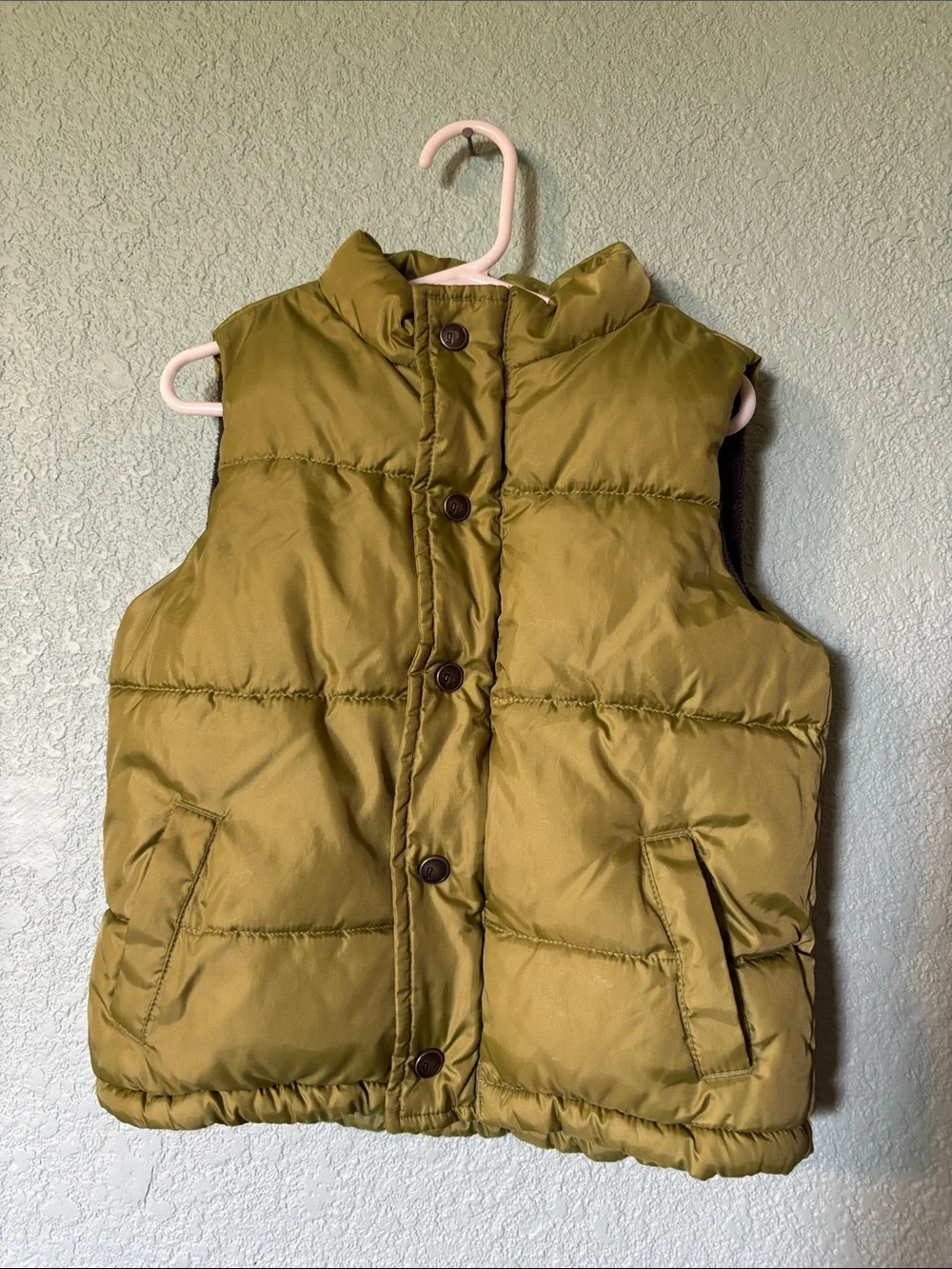 Gymboree Olive Green Quilted Puffer Vest, Snaps & Pockets Kids Size 2T-3T - Good